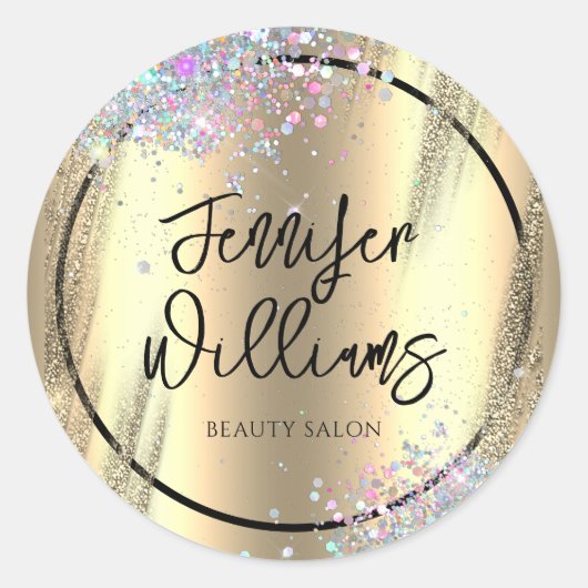 Moderne holografische Glitter Faux Folie Gold Busi Ronde Sticker (Voorkant)