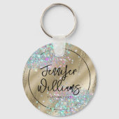 Moderne holografische Glitter-Folie Faux Gold Busi Sleutelhanger (Voorkant)