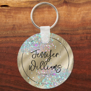 Moderne holografische Glitter-Folie Faux Gold Busi Sleutelhanger