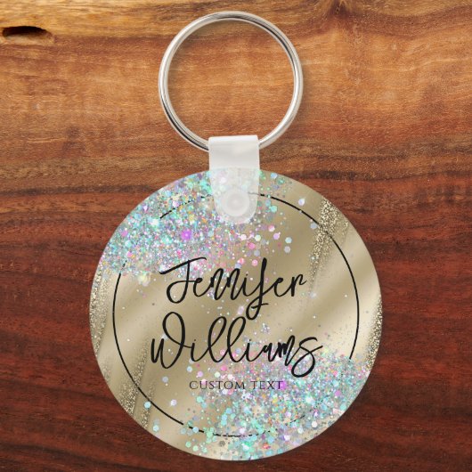 Moderne holografische Glitter-Folie Faux Gold Busi Sleutelhanger (Achterkant)