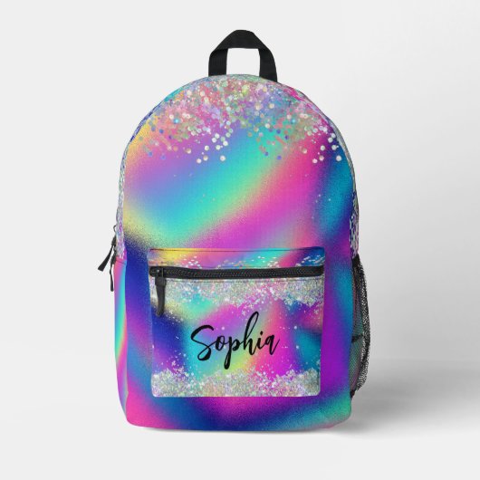 Moderne Holografische Glitter Kleurrijke Rainbow T Bedrukte Rugzak (Voorkant)