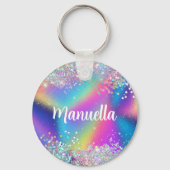 Moderne Holografische Glitter Kleurrijke Regenboog Sleutelhanger (Achterkant)