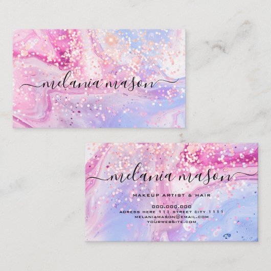 Moderne Holografische Glitter Make-up Artiest Girl Visitekaartje (Voorkant / Achterkant)