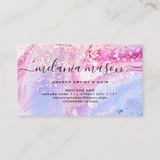 Moderne Holografische Glitter Make-up Artiest Girl Visitekaartje (Achterkant)