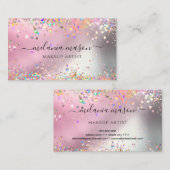 Moderne Holografische Glitter Make-up Artiest Roze Visitekaartje (Voorkant / Achterkant)