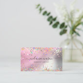 Moderne Holografische Glitter Make-up Artiest Roze Visitekaartje (Staand voorkant)