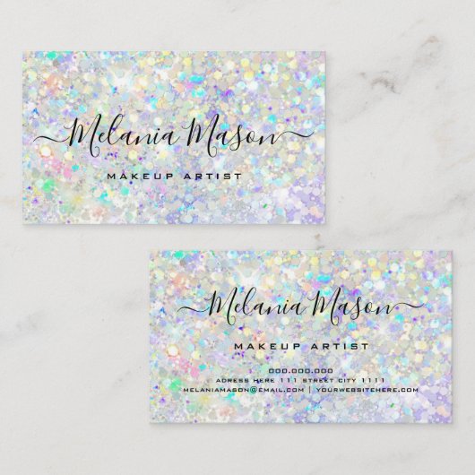 Moderne holografische Glitter Makeup Artist Pastel Visitekaartje (Voorkant / Achterkant)