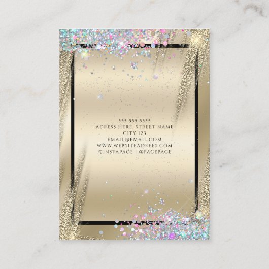 Moderne holografische Glitter Metallic Gold Beauty Visitekaartje (Achterkant)