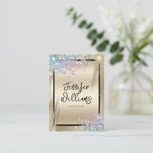 Moderne holografische Glitter Metallic Gold Beauty Visitekaartje (Staand voorkant)