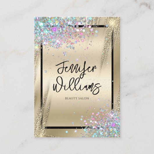 Moderne holografische Glitter Metallic Gold Beauty Visitekaartje (Voorkant)