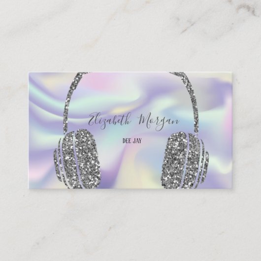 Moderne holografische Glitter Silver Headphone DJ Visitekaartje (Voorkant)