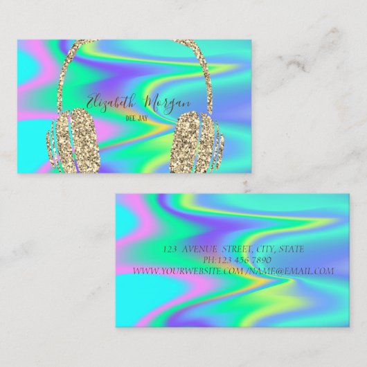 Moderne holografische Gold Glitter-hoofdtelefoon D Visitekaartje (Voorkant / Achterkant)