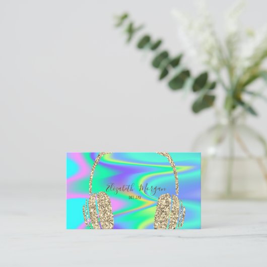 Moderne holografische Gold Glitter-hoofdtelefoon D Visitekaartje (Staand voorkant)