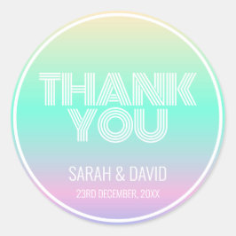 Moderne Holografische Gradiënt Neon Bruiloft Ronde Sticker