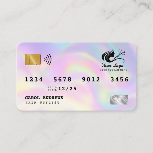 Moderne Holografische Haar Stylist Credit Kaart St Visitekaartje (Voorkant)