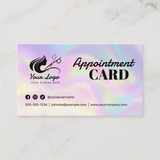 Moderne Holografische Haarsalon Logo & Social Medi Afsprakenkaartje (Achterkant)