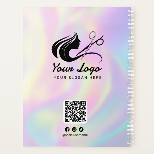 Moderne Holografische Haarstylist Logo Afspraak Planner (Achterkant)