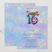 Moderne Holografische Iriserende Ballon Sweet 16 Kaart (Voorkant / Achterkant)