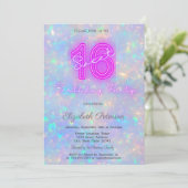 Moderne Holografische Iriserende Neon Sweet 16 Kaart (Staand voorkant)