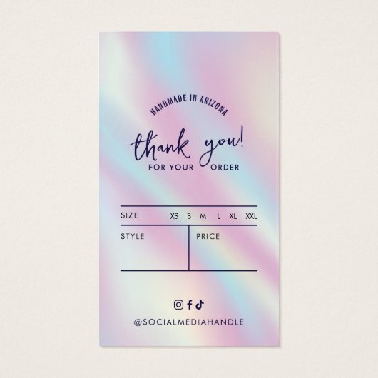 Moderne holografische kleding prijslabels hangen L Visitekaartje (Achterkant)