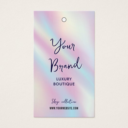 Moderne holografische kleding prijslabels hangen L Visitekaartje (Voorkant)