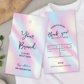 Moderne holografische kleding prijslabels hangen L Visitekaartje