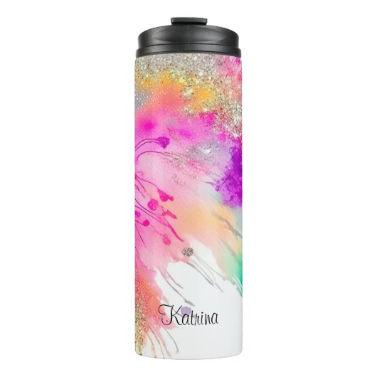 Moderne holografische kleurrijke gemarmerde glitte thermosbeker (Voorkant)