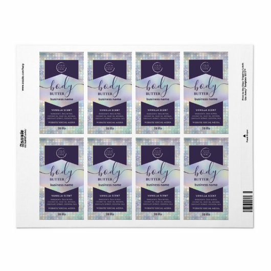 Moderne holografische logo script body boter l etiket (Full Sheet)