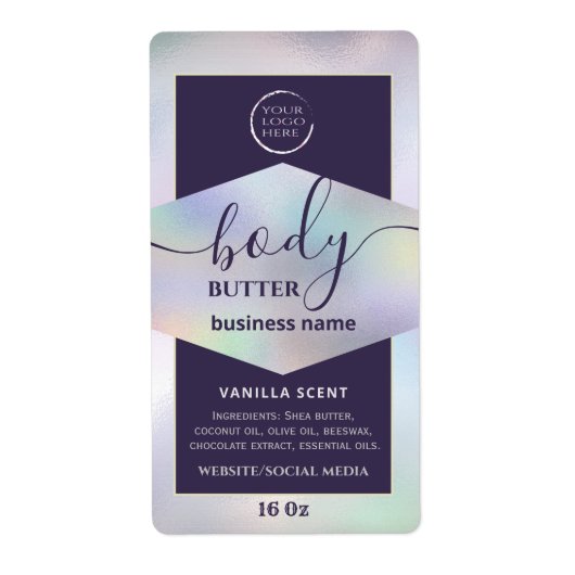 Moderne holografische logo script body boter l etiket (Voorkant)