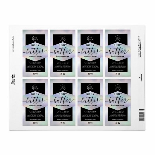 Moderne holografische logo script body boter l etiket (Full Sheet)