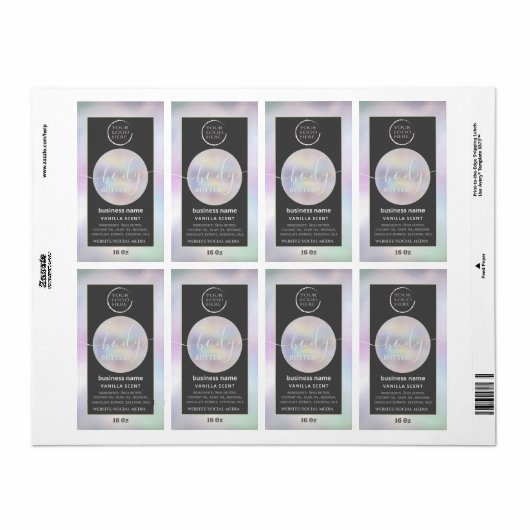 Moderne holografische logo script body boter l etiket (Full Sheet)