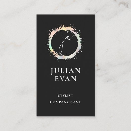 Moderne Holografische Luxe Zwart Monogram Visitekaartje (Voorkant)