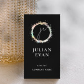 Moderne Holografische Luxe Zwart Monogram Visitekaartje