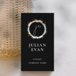 Moderne Holografische Luxe Zwart Monogram Visitekaartje