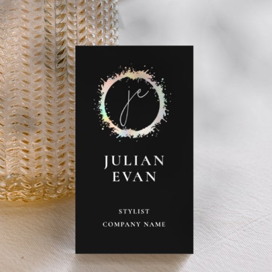 Moderne Holografische Luxe Zwart Monogram Visitekaartje