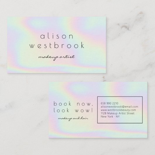 Moderne holografische make-up artist gradient rege visitekaartje (Voorkant / Achterkant)