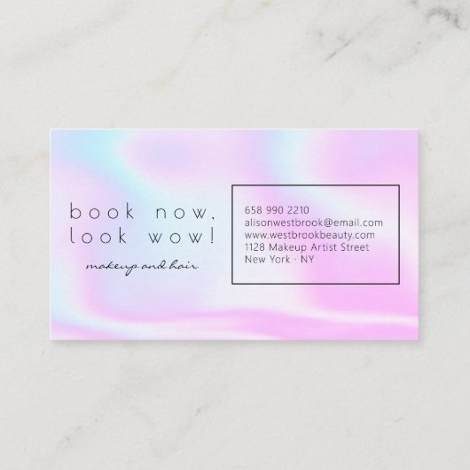 Moderne holografische make-up artist roze regenboo visitekaartje (Achterkant)