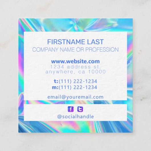 moderne holografische make - up kunstenaar pastelr vierkante visitekaartje (Achterkant)