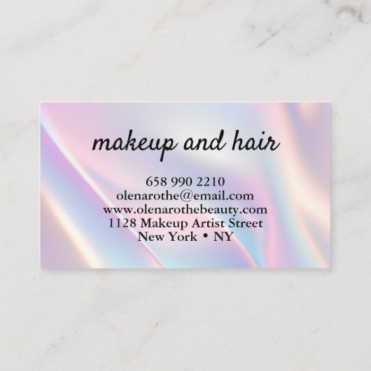 Moderne holografische make-up kunstenaar pastelreg visitekaartje (Achterkant)