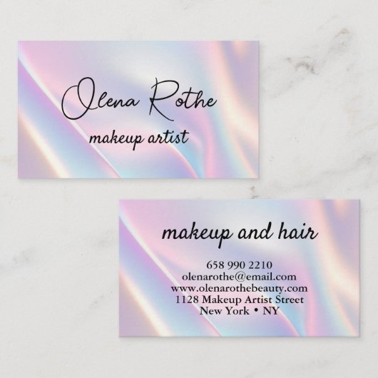 Moderne holografische make-up kunstenaar pastelreg visitekaartje (Voorkant / Achterkant)