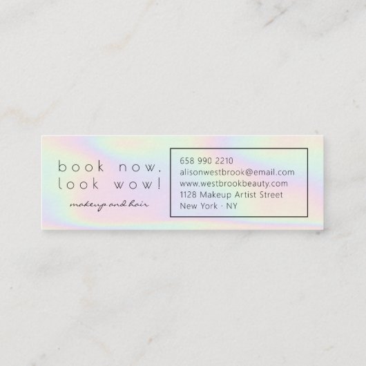 Moderne holografische make-up, unicorn-regenboog mini visitekaartje (Achterkant)