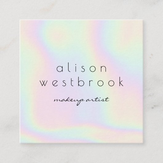 Moderne holografische make-up, unicorn-regenboog vierkante visitekaartje (Voorkant)
