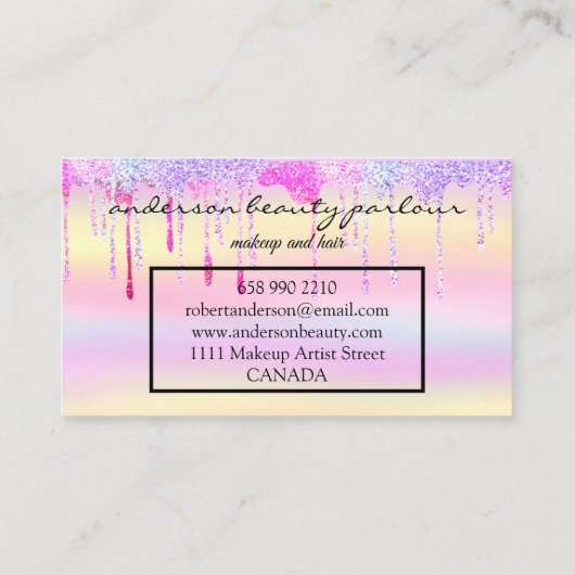 Moderne holografische make-up, unicorn-regenboog visitekaartje (Achterkant)