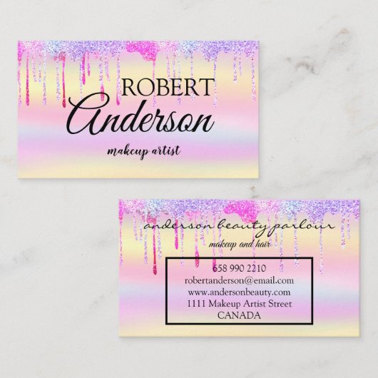 Moderne holografische make-up, unicorn-regenboog visitekaartje (Voorkant / Achterkant)