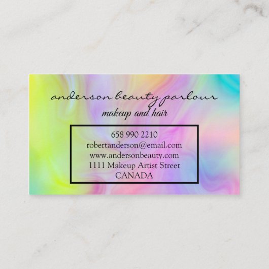 Moderne holografische make-up, unicorn-regenboog visitekaartje (Achterkant)