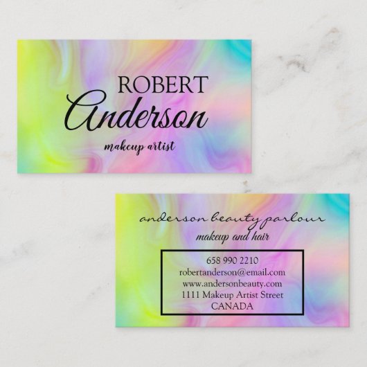 Moderne holografische make-up, unicorn-regenboog visitekaartje (Voorkant / Achterkant)