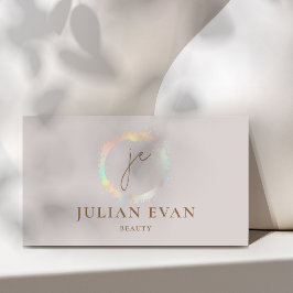 Moderne holografische monogram beige visitekaart visitekaartje