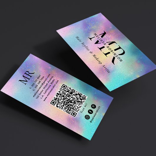 Moderne Holografische Monogram QR Code & Sociale M Visitekaartje