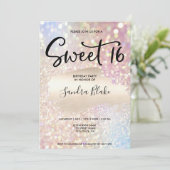 Moderne holografische mousserende glitterkalligraf kaart (Staand voorkant)