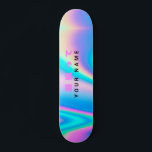 Moderne holografische naam Japanse golf Persoonlijk Skateboard<br><div class="desc">Pas dit moderne en kleurrijke skateboard eenvoudig aan met uw aangepaste naam, tekst, geluksberichten of gepersonaliseerde tekst. Het skateboard heeft een Holografisch abstract achtergrondontwerp van de Rainbow Pastel Wave met eenvoudige eenhoorn-esthetiek en een schattig japans anime citaat gezegde 頑 っ (ganbatte), dat is de beste uitdrukking die je kunt gebruiken...</div>